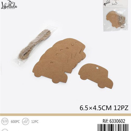 DIY Labels Auto met koord 6,5x4,5 cm – 12 stuks