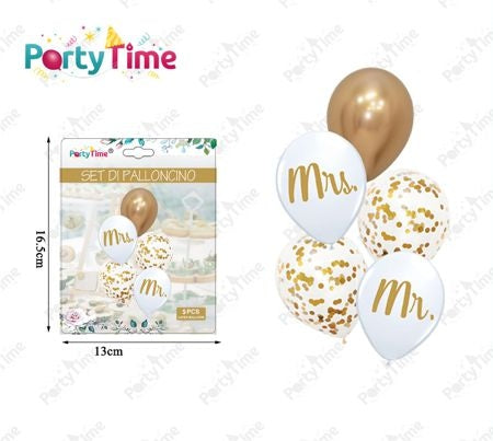 Set van 5 latex ballonnen met pailletten