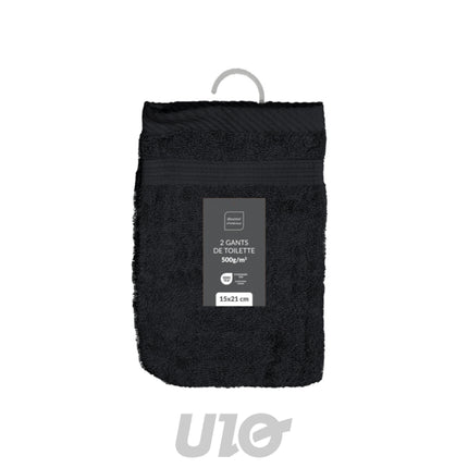 Set washandjes 2 stuks 15 x 21 cm badstof zwart