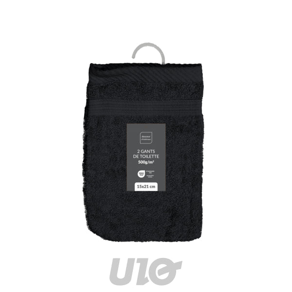 Set washandjes 2 stuks 15 x 21 cm badstof zwart