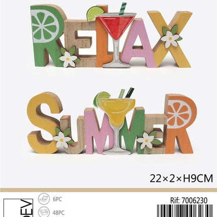 Decoratieve tekst Relax/Summer 22x2x9 cm