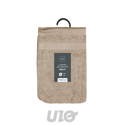 Set washandjes 2 stuks 15 x 21 cm badstof taupe
