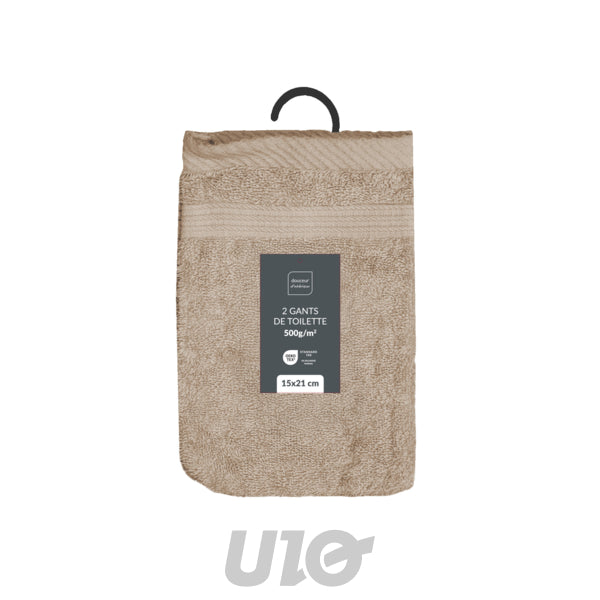 Set washandjes 2 stuks 15 x 21 cm badstof taupe