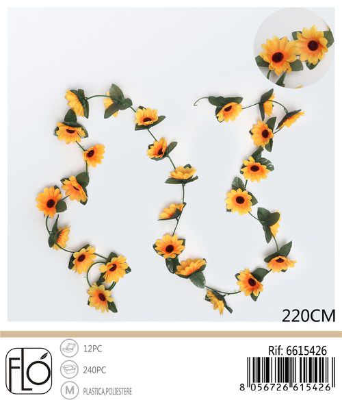 Kunst zonnebloem slinger 220 cm