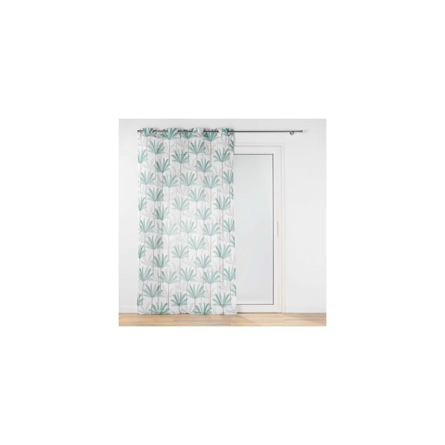 Vitrage met ringen 140 × 240 cm – Bedrukte zandkleurige voile – Oasis
