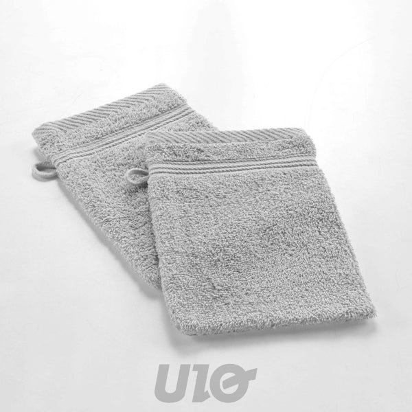 Set washandjes 2 stuks 15 x 21 cm badstof parelgrijs