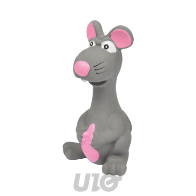 Latex muis met pieper 14 cm – grijs