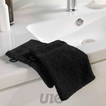 Set washandjes 2 stuks 15 x 21 cm badstof zwart