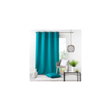 Gordijn met ringen 140 × 260 cm – Effen polyester – Essentiel – Petroleumblauw