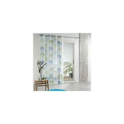 Vitrage met ringen 140 × 240 cm – Transferprint voile – Blue Vegetal – Wit