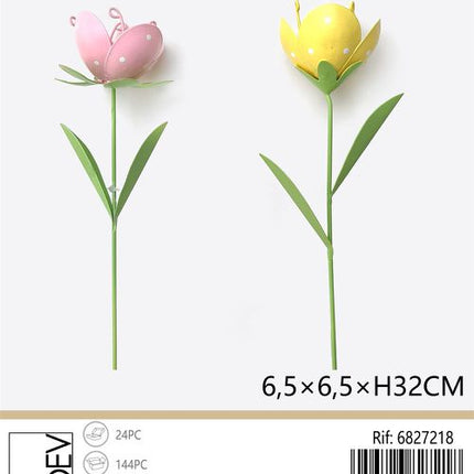 Tulp steker metaal 6,5x6,5x32 cm