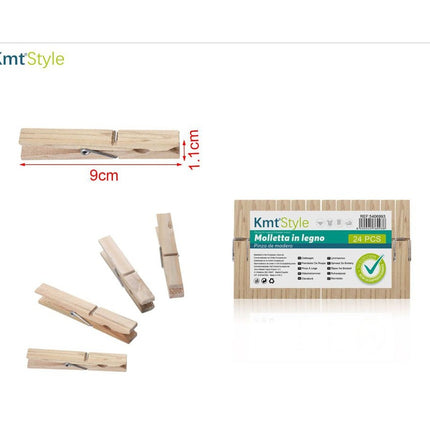 Houten wasknijpers 9*1.1Cm 24St