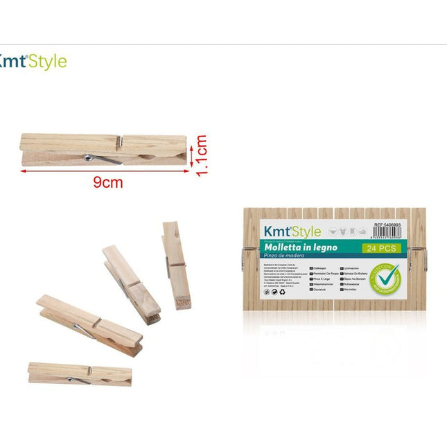 Houten wasknijpers 9*1.1Cm 24St