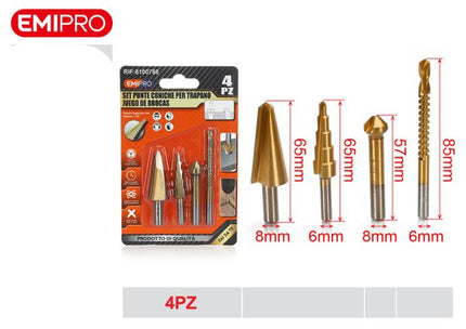 Set conische boorbits 4 stuks
