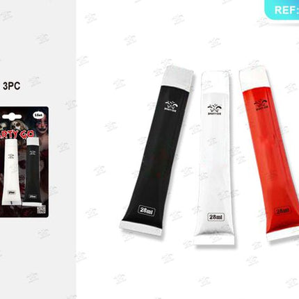 Schminkcrème zwart, wit en rood 28ml 3st.