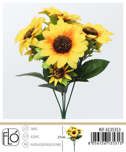 Kunstzonnebloem boeket 27 cm