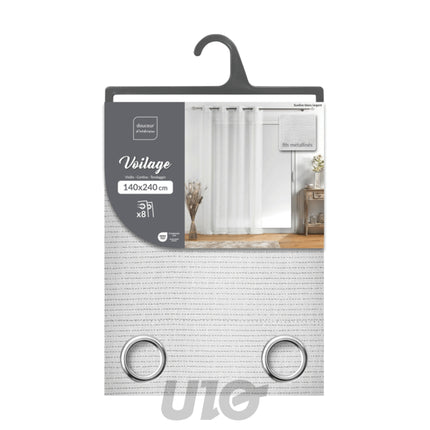 Transparant gordijn met ringen 140 x 240 cm wit met zilverdraad