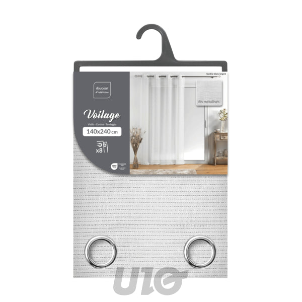 Transparant gordijn met ringen 140 x 240 cm wit met zilverdraad