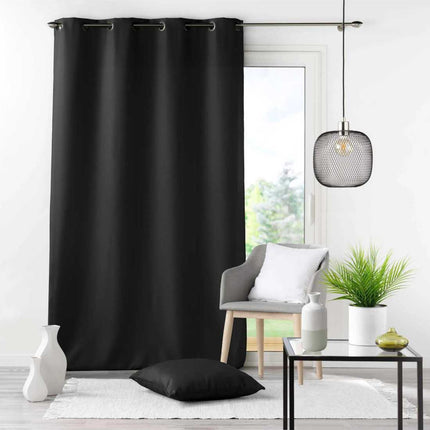 Gordijn met ringen 140 × 260 cm – Effen polyester – Essentiel – Zwart