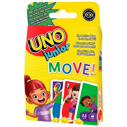 UNO Junior Move! kaartspel – 9 × 14 cm – meertalig