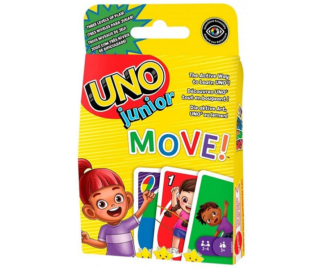 UNO Junior Move! kaartspel – 9 × 14 cm – meertalig