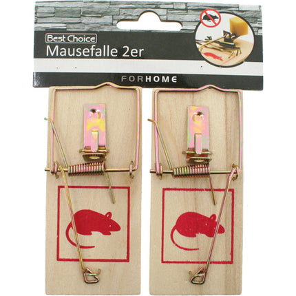 Houten muizenval – set van 2 – 9,5 × 4,8 cm – polybag