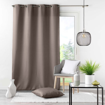 Gordijn met ringen 140 × 260 cm – Effen polyester – Essentiel – Taupe