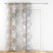 Vitrage met ringen 140 × 240 cm – Zandkleurige voile met metallic print – Mogador