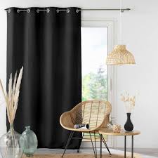 Gordijn met ringen 140 × 260 cm – Effen microvezel – Absolu – Zwart