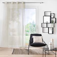 Vitrage met ringen 140 × 240 cm – Bedrukte zandkleurige voile – Pandore – Wit