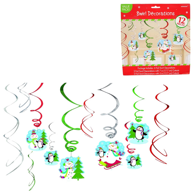 Spiraalhanger Winter sneeuwpop 61 cm – 12 stuks