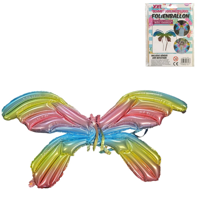 Folieballon vlindervleugels regenboog 100 cm
