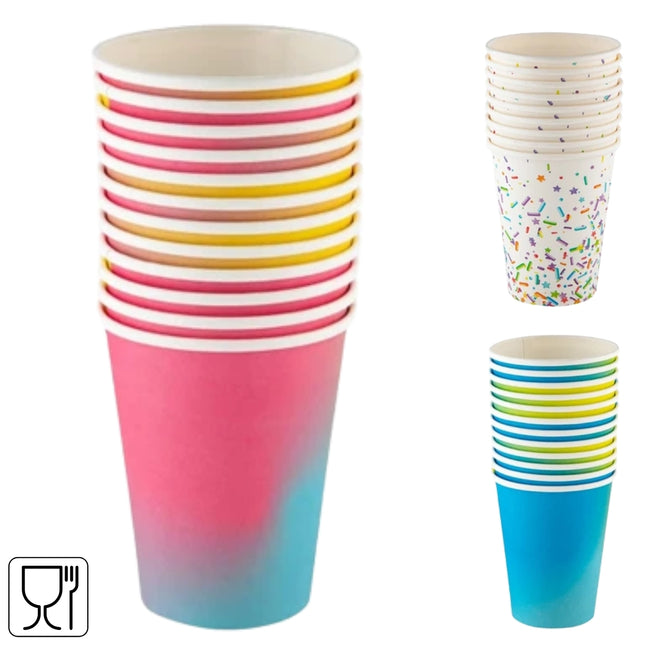 Papieren bekers 200 ml – 12 stuks – 3 assorti