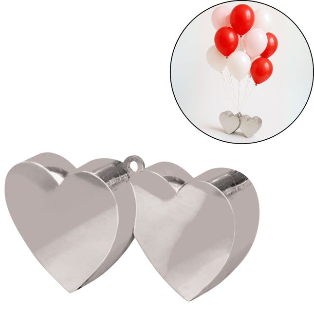 Ballongewicht hartjes zilverkleurig 12 cm