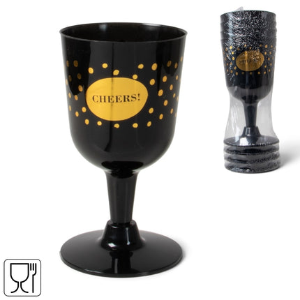 Senza wijnglazen zwart/goud 140 ml – set van 4