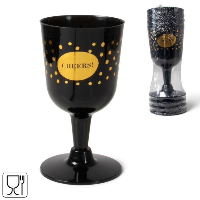 Senza wijnglazen zwart/goud 140 ml – set van 4