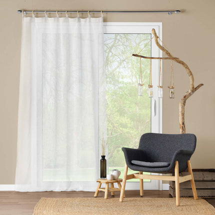 Vitrage met houten ringen 140 × 240 cm – Geweven voile – Minalisa – Wit